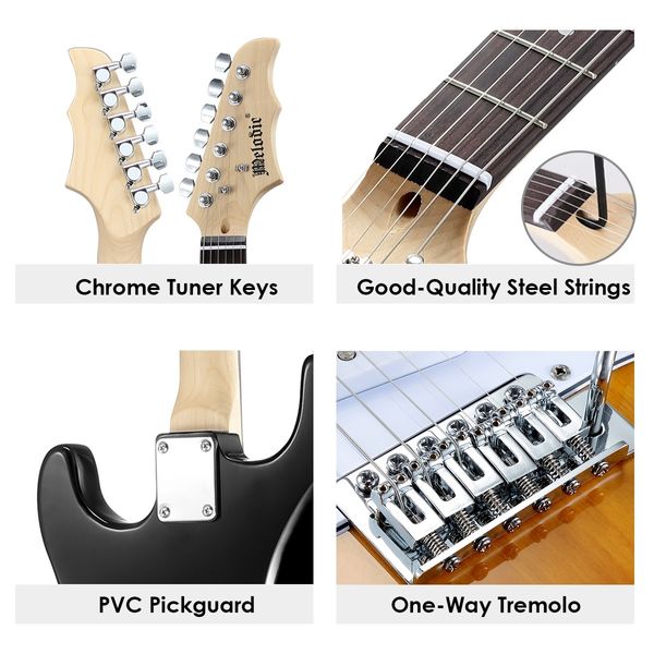 39 Inch Full Size Electric Guitar w/ 25W Rock Amplifier Guitar Stand Beginner Accessory Kit Melodic