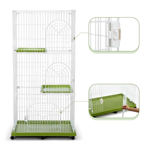 Cat Cage Rabbit Bunny Hutch Pet Enclosure House Ferret Crate Animal Home Wire Portable 6 Wheels Multi Tiers