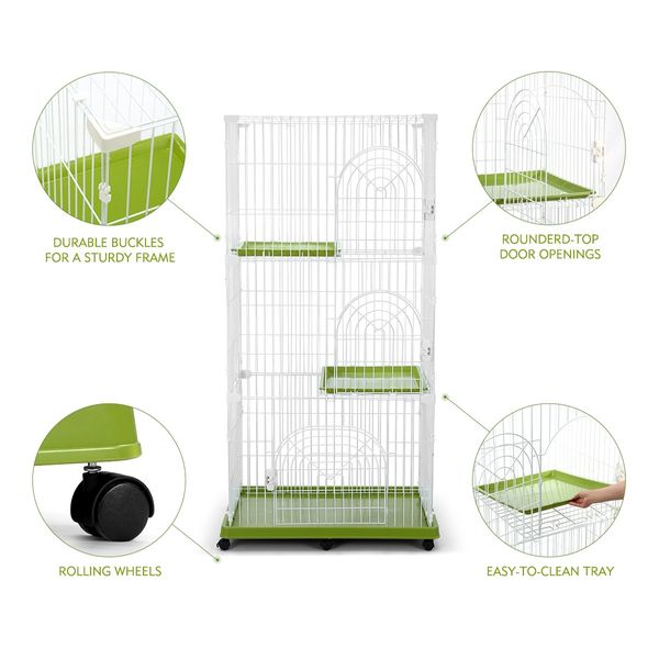 Cat Cage Rabbit Bunny Hutch Pet Enclosure House Ferret Crate Animal Home Wire Portable 6 Wheels Multi Tiers