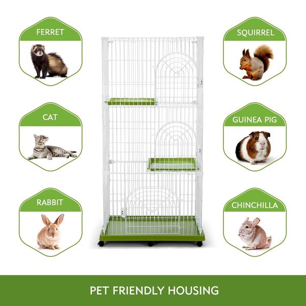 Cat Cage Rabbit Bunny Hutch Pet Enclosure House Ferret Crate Animal Home Wire Portable 6 Wheels Multi Tiers