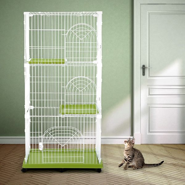 Cat Cage Rabbit Bunny Hutch Pet Enclosure House Ferret Crate Animal Home Wire Portable 6 Wheels Multi Tiers