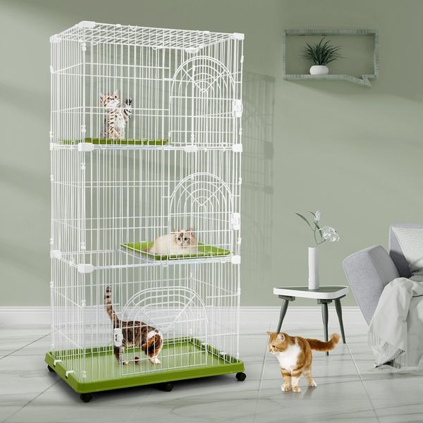 Cat Cage Rabbit Bunny Hutch Pet Enclosure House Ferret Crate Animal Home Wire Portable 6 Wheels Multi Tiers