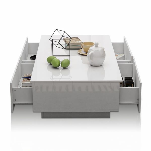 New 4 Drawer Coffee Table Wood Living Room Furniture High Gloss White