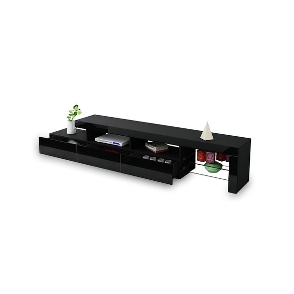 New 3 Drawer TV Table Stand Cabinet LED Entertainment Unit High Gloss Front 240cm Black