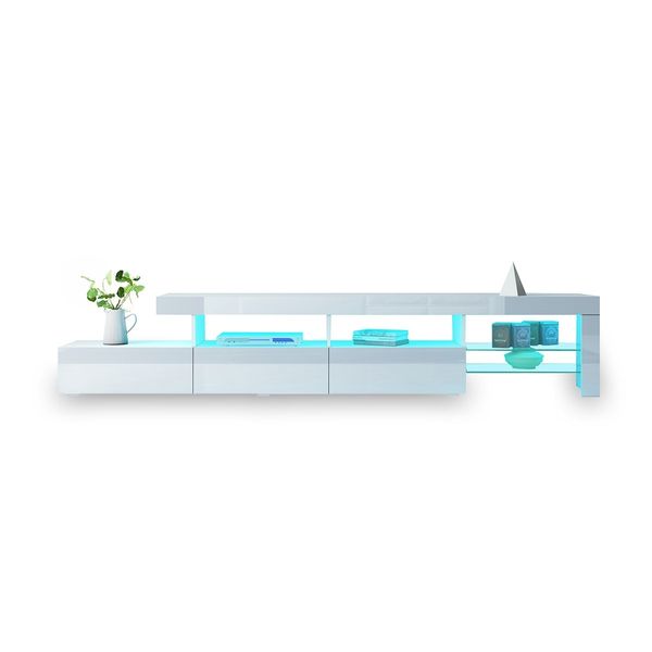 New 3 Drawer TV Table Stand Cabinet LED Entertainment Unit High Gloss Front 240cm White