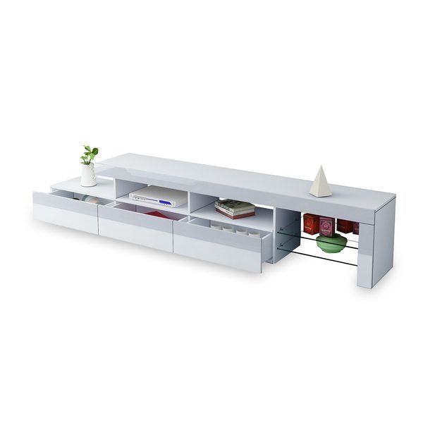 New 3 Drawer TV Table Stand Cabinet LED Entertainment Unit High Gloss Front 240cm White