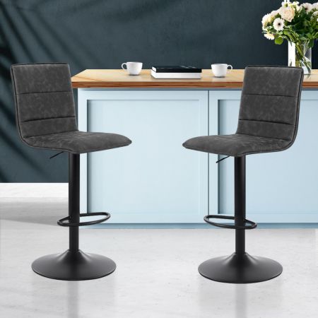 Artiss 2x Bar Stools Gas Lift Vintage Leather Grey