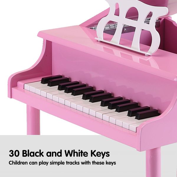 30 Key Piano Children Kids Grand Piano Wood Toy w/ Bench Music Stand-Pink Melodic