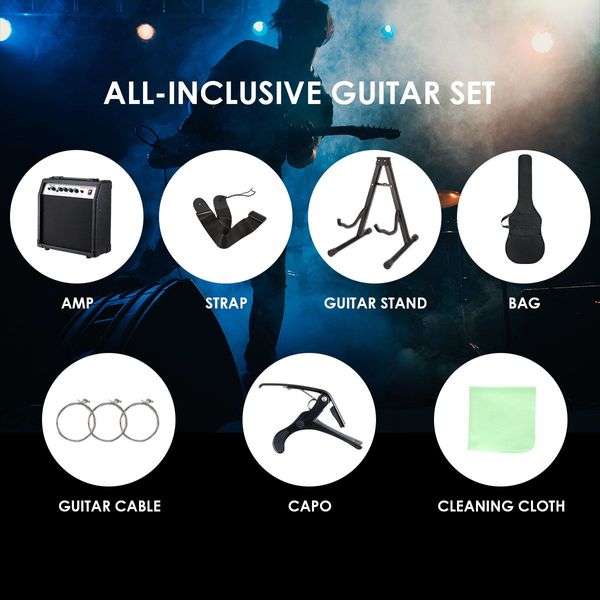 39 Inch Full Size Electric Guitar w/ 25W Rock Amplifier Guitar Stand Beginner Accessory Kit Melodic