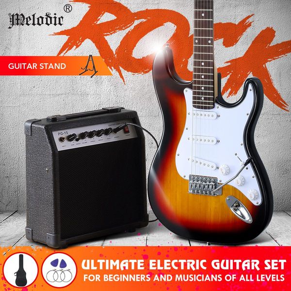 39 Inch Full Size Electric Guitar w/ 25W Rock Amplifier Guitar Stand Beginner Accessory Kit Melodic