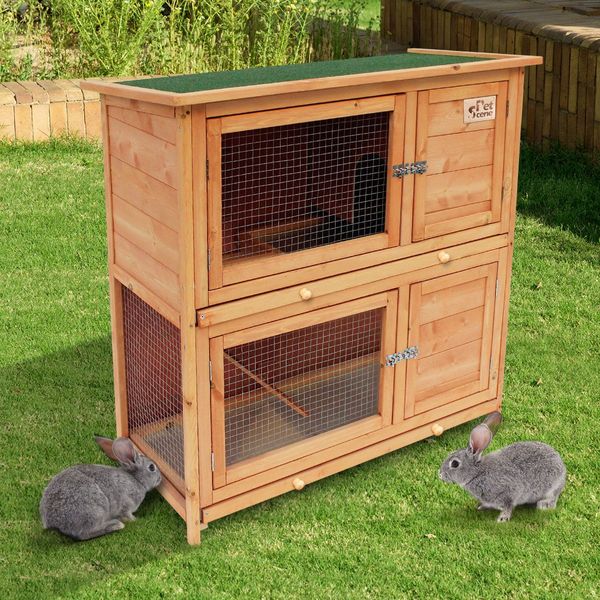 Large Rabbit Hutch Wooden Chicken Coop Bunny House Pet Ferret Cag Enclosure Outdoor 2 Levels