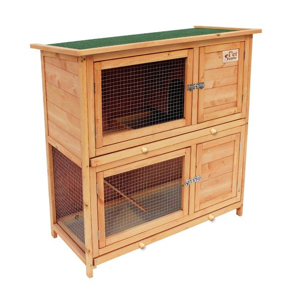 Large Rabbit Hutch Wooden Chicken Coop Bunny House Pet Ferret Cag Enclosure Outdoor 2 Levels