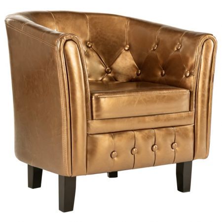 Tub Chair Brown Faux Leather