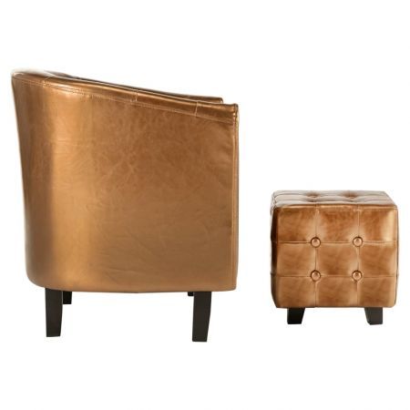 Tub Chair with Footstool Brown Faux Leather