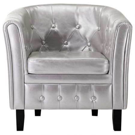 Tub Chair Silver Faux Leather