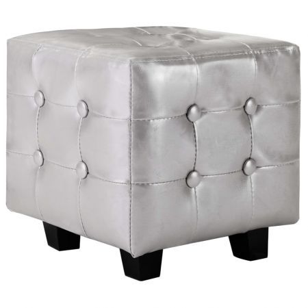 Tub Chair with Footstool Silver Faux Leather