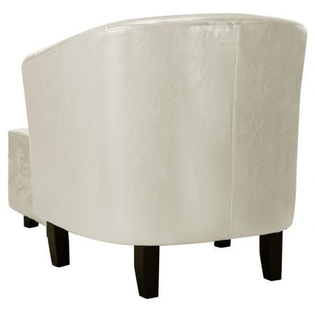 Tub Chair with Footstool White Faux Leather