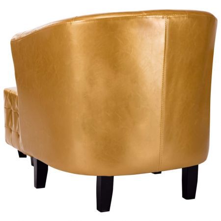 Tub Chair with Footstool Gold Faux Leather