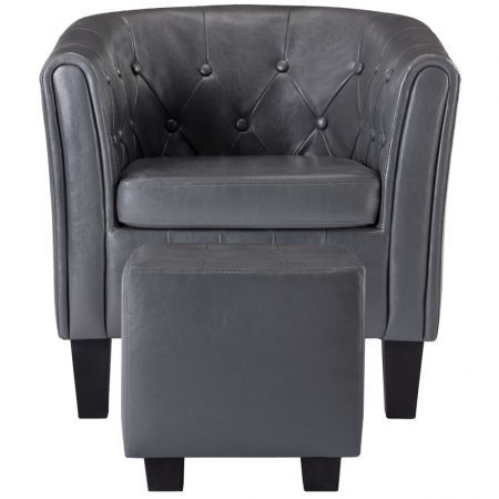 Tub Chair with Footstool Grey Faux Leather