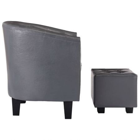 Tub Chair with Footstool Grey Faux Leather