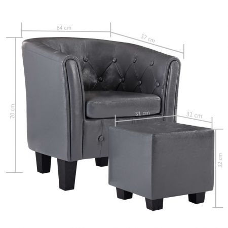 Tub Chair with Footstool Grey Faux Leather