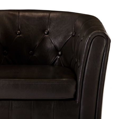 Tub Chair with Footstool Brown Faux Leather