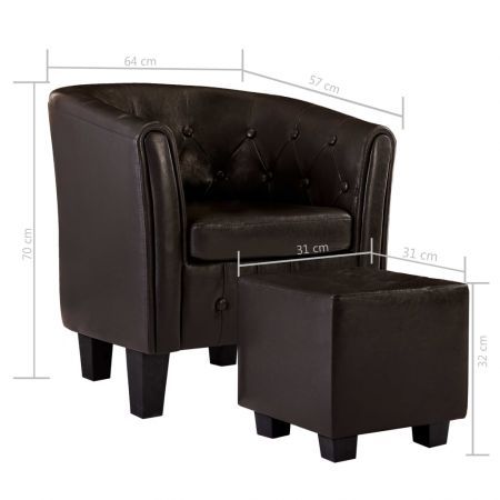 Tub Chair with Footstool Brown Faux Leather