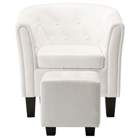 Tub Chair with Footstool White Faux Leather