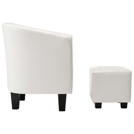 Tub Chair with Footstool White Faux Leather