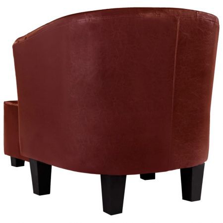 Tub Chair with Footstool Wine Red Faux Leather