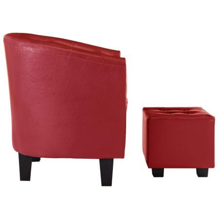 Tub Chair with Footstool Red Faux Leather