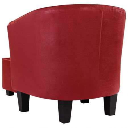 Tub Chair with Footstool Red Faux Leather