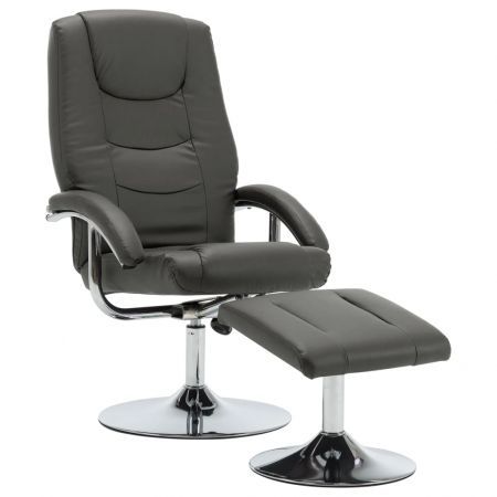 Reclining Chair with Footstool Grey Faux Leather