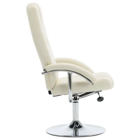 Reclining Chair with Footstool Cream White Faux Leather