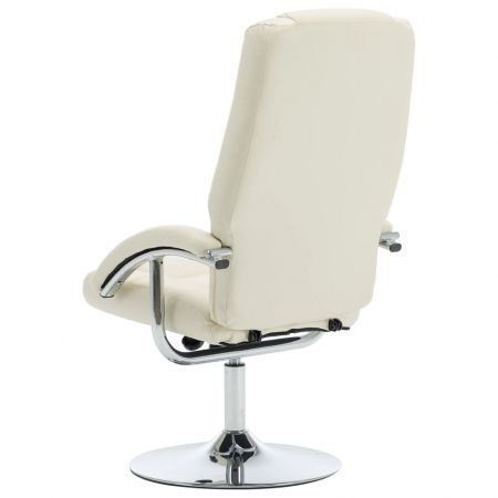 Reclining Chair with Footstool Cream White Faux Leather