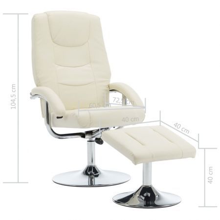 Reclining Chair with Footstool Cream White Faux Leather