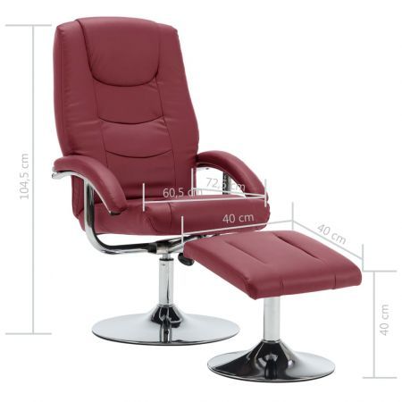 Reclining Chair with Footstool Wine Red Faux Leather