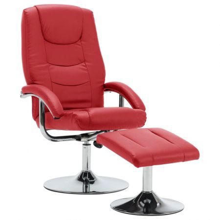 Reclining Chair with Footstool Red Faux Leather