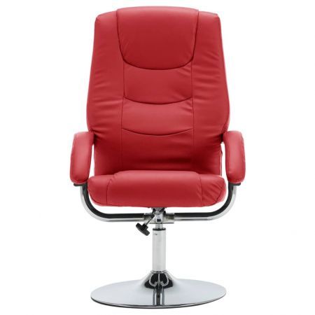 Reclining Chair with Footstool Red Faux Leather