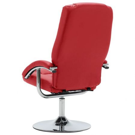 Reclining Chair with Footstool Red Faux Leather