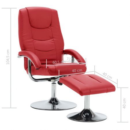 Reclining Chair with Footstool Red Faux Leather