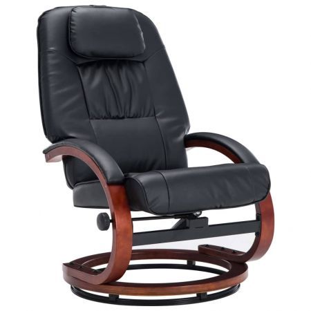 Reclining Chair with Footstool Black Faux Leather