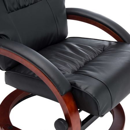 Reclining Chair with Footstool Black Faux Leather