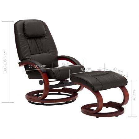 Reclining Chair with Footstool Brown Faux Leather