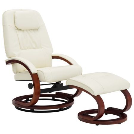 Reclining Chair with Footstool Cream White Faux Leather