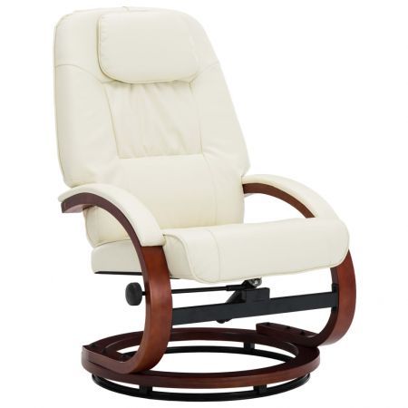 Reclining Chair with Footstool Cream White Faux Leather