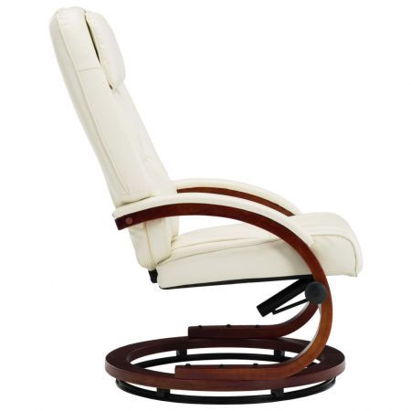 Reclining Chair with Footstool Cream White Faux Leather