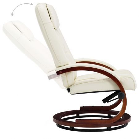 Reclining Chair with Footstool Cream White Faux Leather