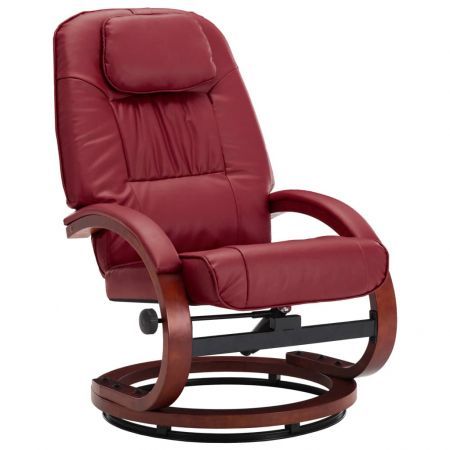 Reclining Chair with Footstool Wine Red Faux Leather