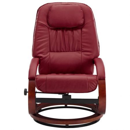 Reclining Chair with Footstool Wine Red Faux Leather